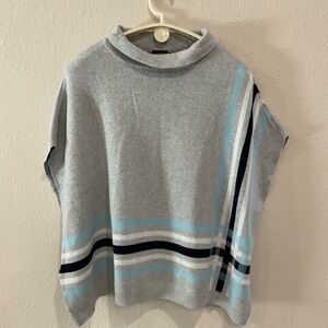 Talbots Sabrina Knit Sweater Poncho Grey, Blue & White Stripes Women’s XS/S